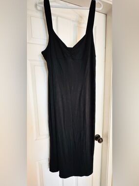 GAP Black Midi Dress XL Tall Stretch Wide Strap Minimalist Classic